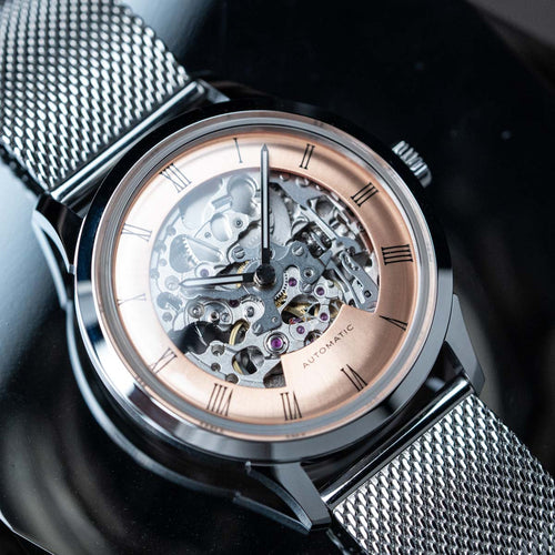 DIY Watchmaking Kit | 38.5mm Mosel series - Salmon Dial Skeleton vintage dress watch w/ Silver Miyota 8N24
