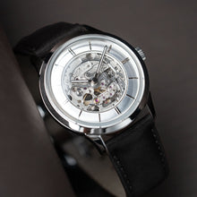 Load image into Gallery viewer, DIY Watchmaking Kit | 38.5mm Mosel (2025) series - Silver Skeleton Crystal Dial dress watch w/ Miyota 82S0 &amp; Black Strap
