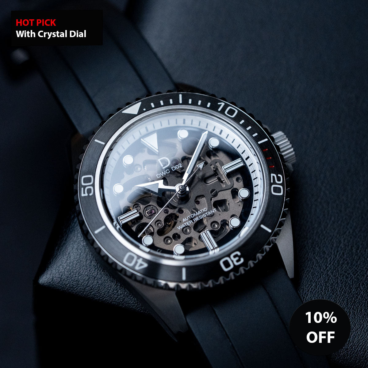 DIY Watchmaking Kit | 42mm NH70 Dive Watch With Crystal Dial | DWC-D02S