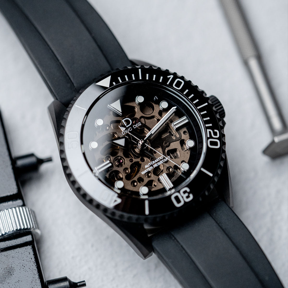 DIYWATCH Club 42mm PVD Black NH70 Dive Watch with Crystal Dial - DWC-D02S