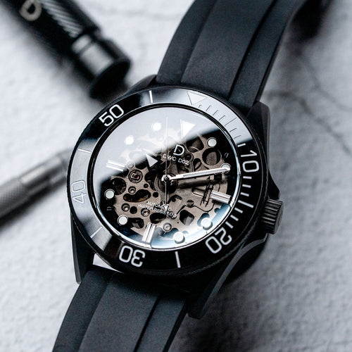 DIY Watchmaking Kit | 42mm PVD Black NH70 Dive Watch With Crystal Dial | DWC-D02S