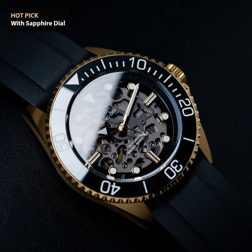LIMITED - DIY Watchmaking Kit | 42mm NH70A Gold Dive Watch With Gold Sapphire Dial | DWC-D02S
