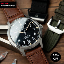 Load image into Gallery viewer, [Modding Starter Combo] DIY Watchmaking Kit | 40mm Pilot Watch with Sapphire Crystal &amp; 2 Extra Strap (82S0 or 8315 Miyota movement)
