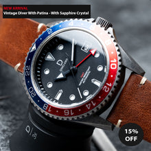 Load image into Gallery viewer, NEW ARRIVAL - Plated 925 Silver 42mm PEPSI GMT Dive Watch kit | Vintage Diver with Patina | Aging experience | Seiko NH34