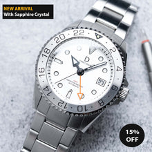 Load image into Gallery viewer, 42mm White dial Diver Dress GMT Watch Kit | Stainless Stain Bracelet | Silver GMT Bezel | DWC-D03