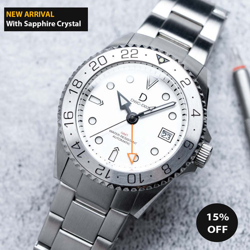 42mm White dial Diver Dress GMT Watch Kit | Stainless Stain Bracelet | Silver GMT Bezel | DWC-D03