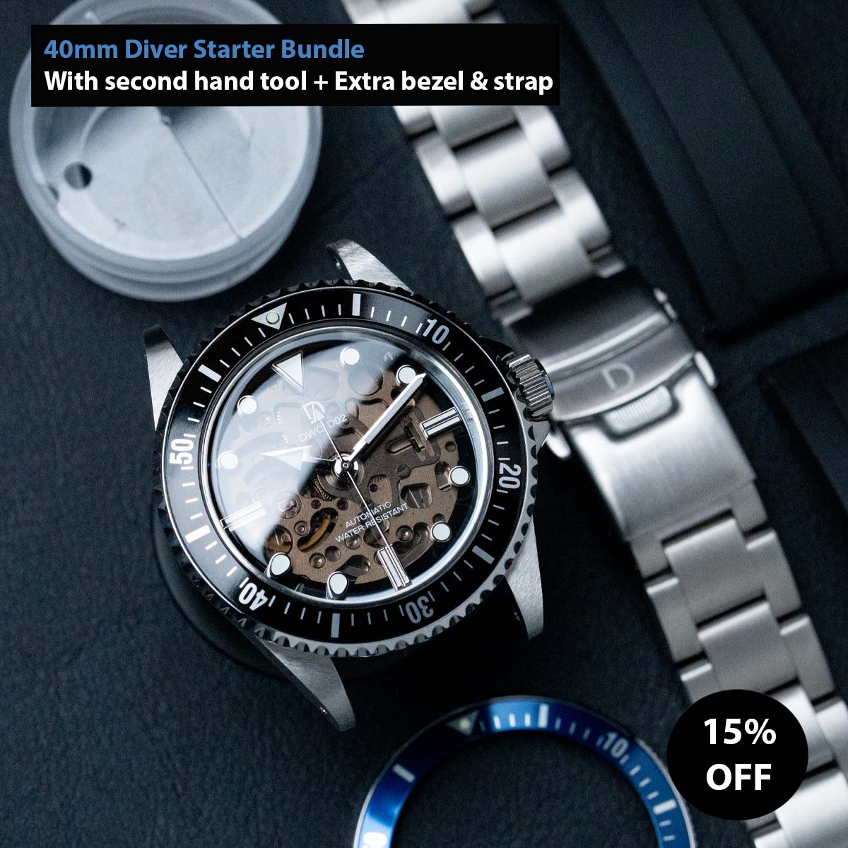 [Starter Bundle] DIY Kit Bundle | 40mm Diver With Second Hand Setting Assisting Tool | Seiko NH70