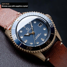 Load image into Gallery viewer, 42mm Blue Bronze Dive Watch kit with Vintage Brown Strap | D03 Deep Blue Sandwich Dial with BGW9 SuperLume | Movement: Seiko Automatic