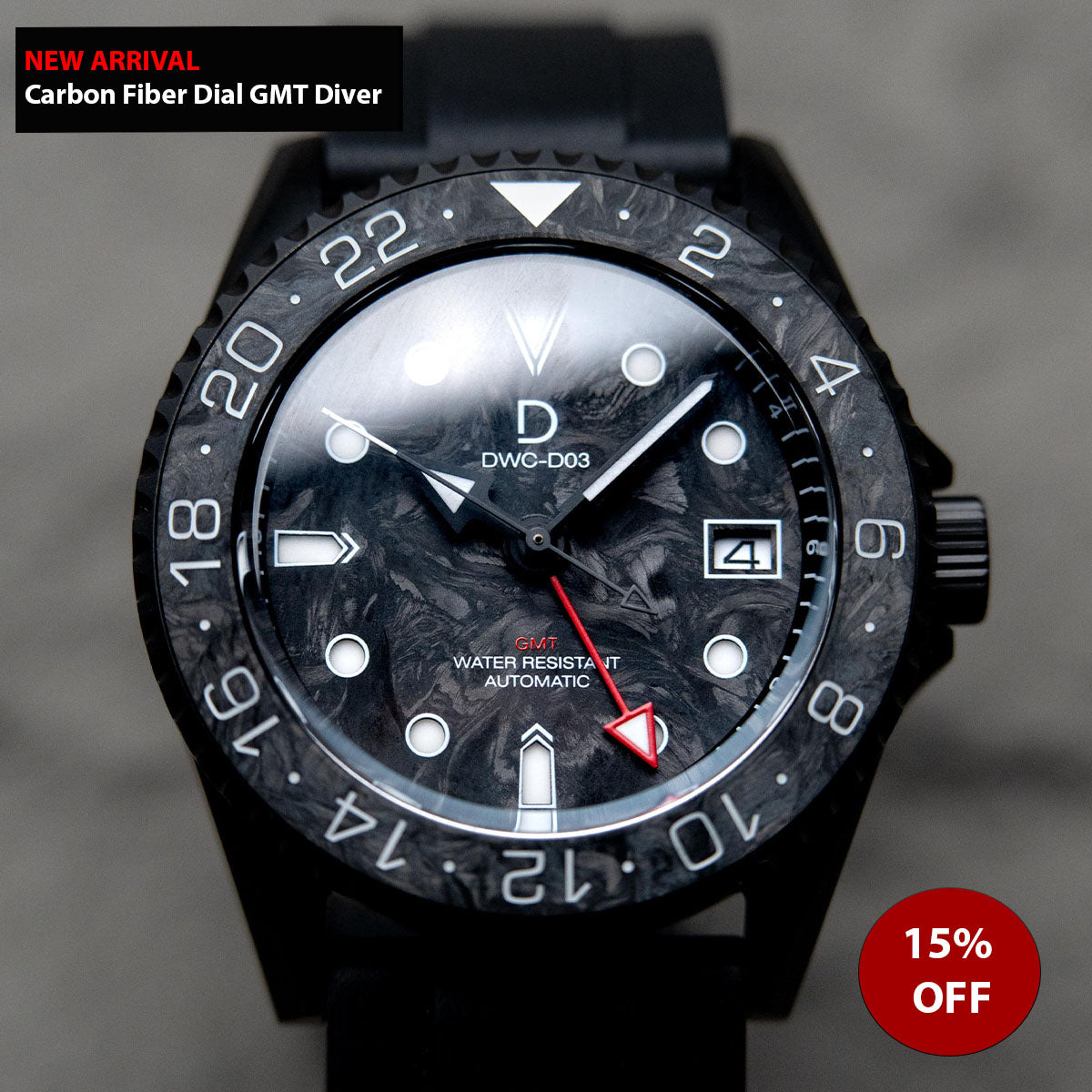 NEW ARRIVAL - 42mm PVD Black GMT Dive Watchmaking Kit with Forge Carbon Fiber Dial & Bezel Insert | Seiko NH34