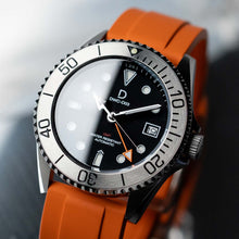 Load image into Gallery viewer, DIY Watch Club FKM Rubber Watch Band - Orange - silver 42mm diver watch