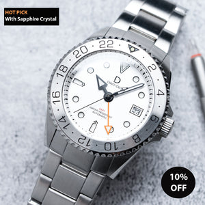 42mm White Dial Explorer GMT Watch Kit Stainless Stain Bracelet Silver GMT Bezel DWC D03