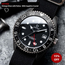 Load image into Gallery viewer, HOT PICK - Plated 925 Silver 42mm GMT Dive Watch | Vintage Diver with Patina | Aging experience | Seiko NH34