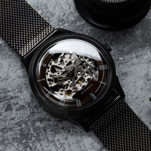 Load image into Gallery viewer, DIY Watchmaking Kit | Black 38.5mm Mosel - Brunette Skeleton vintage dress watch w/ Miyota 8N24
