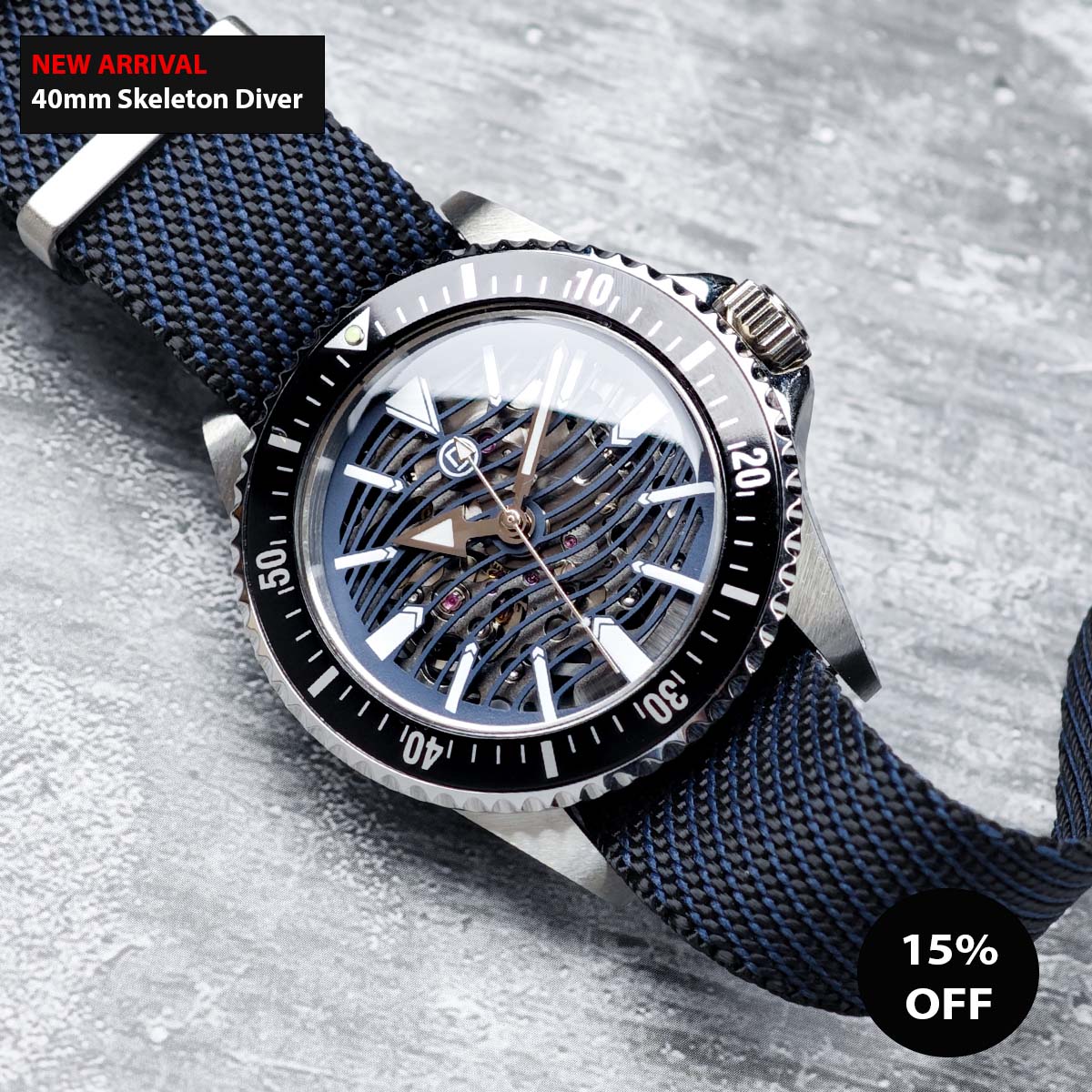 NEW ARRIVAL 40mm Blue Wave Skeleton Vintage Dive Watch Kit with Blac DIYWATCH Club