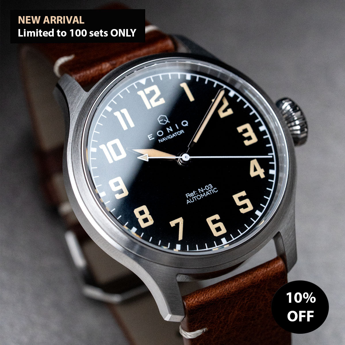 40mm N03 Pilot watch with vintage Pilot Arabic font and Faux