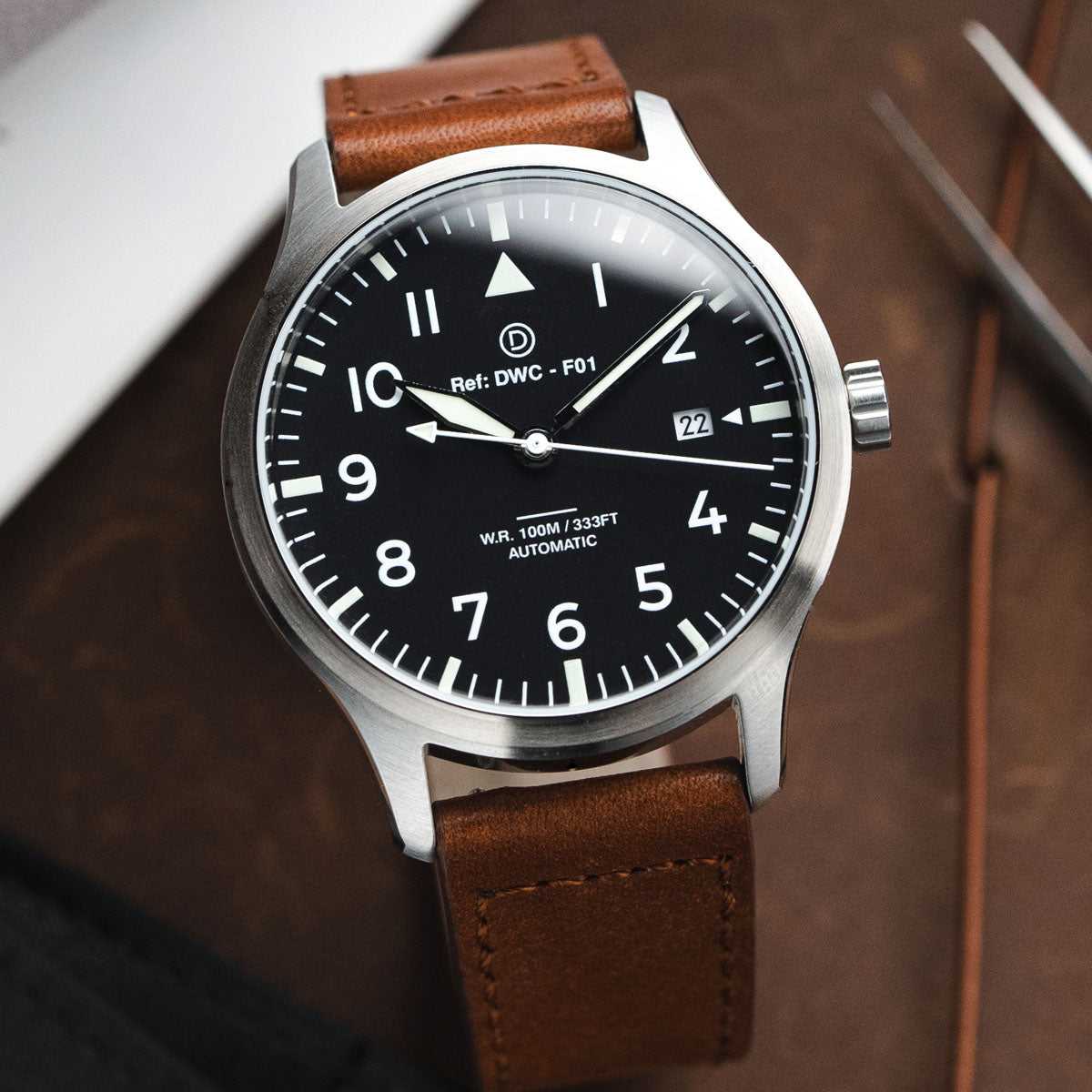 DIY Watchmaking Kit | 40mm Pilot Watch With Date & Brown Leather