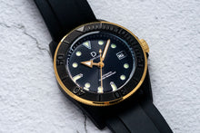 Load image into Gallery viewer, Black and gold dive watch - the perfect black X gold diver with superlume