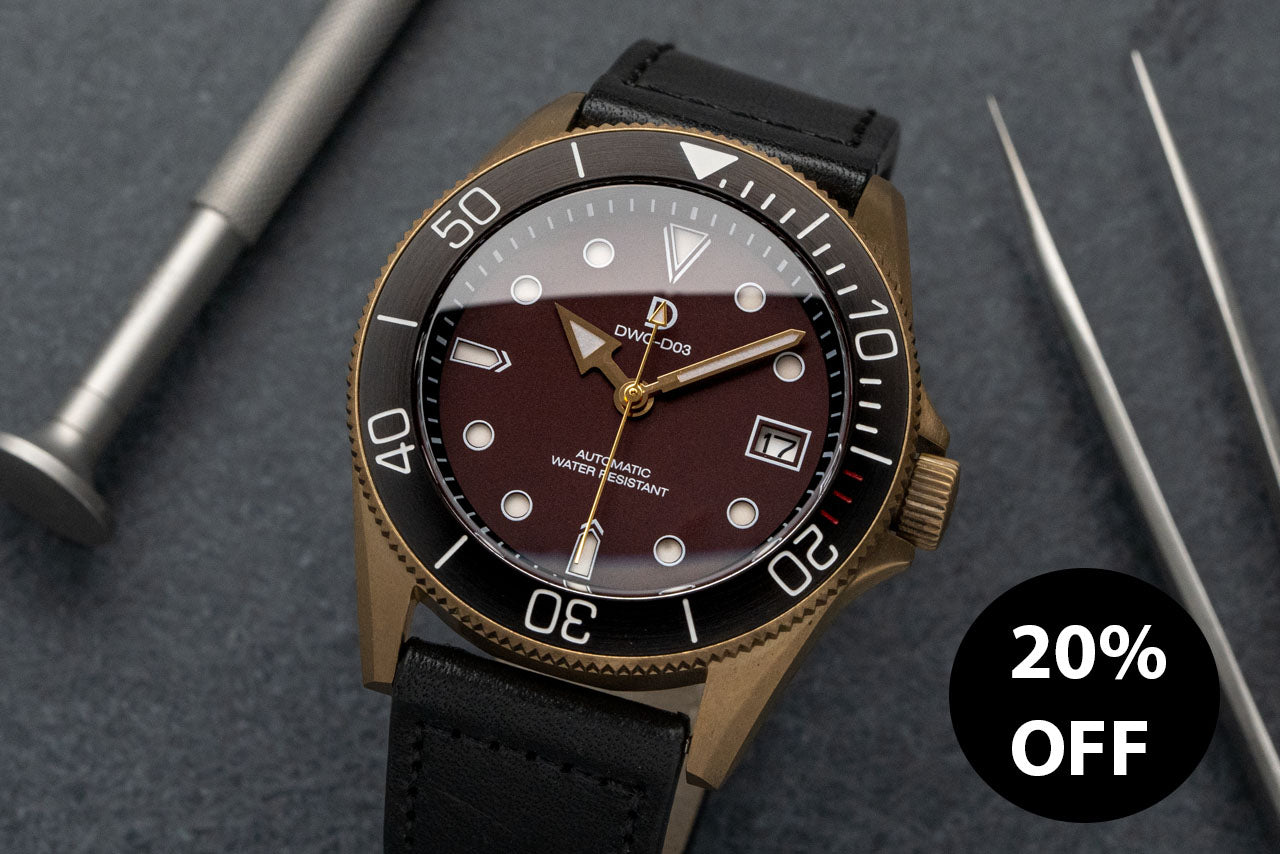 Brown / Red Bronze Dive Watch kit with Black Leather Strap | D03 Maroon Red Sandwich Dial with BGW9 SuperLume | Movement: Seiko Automatic