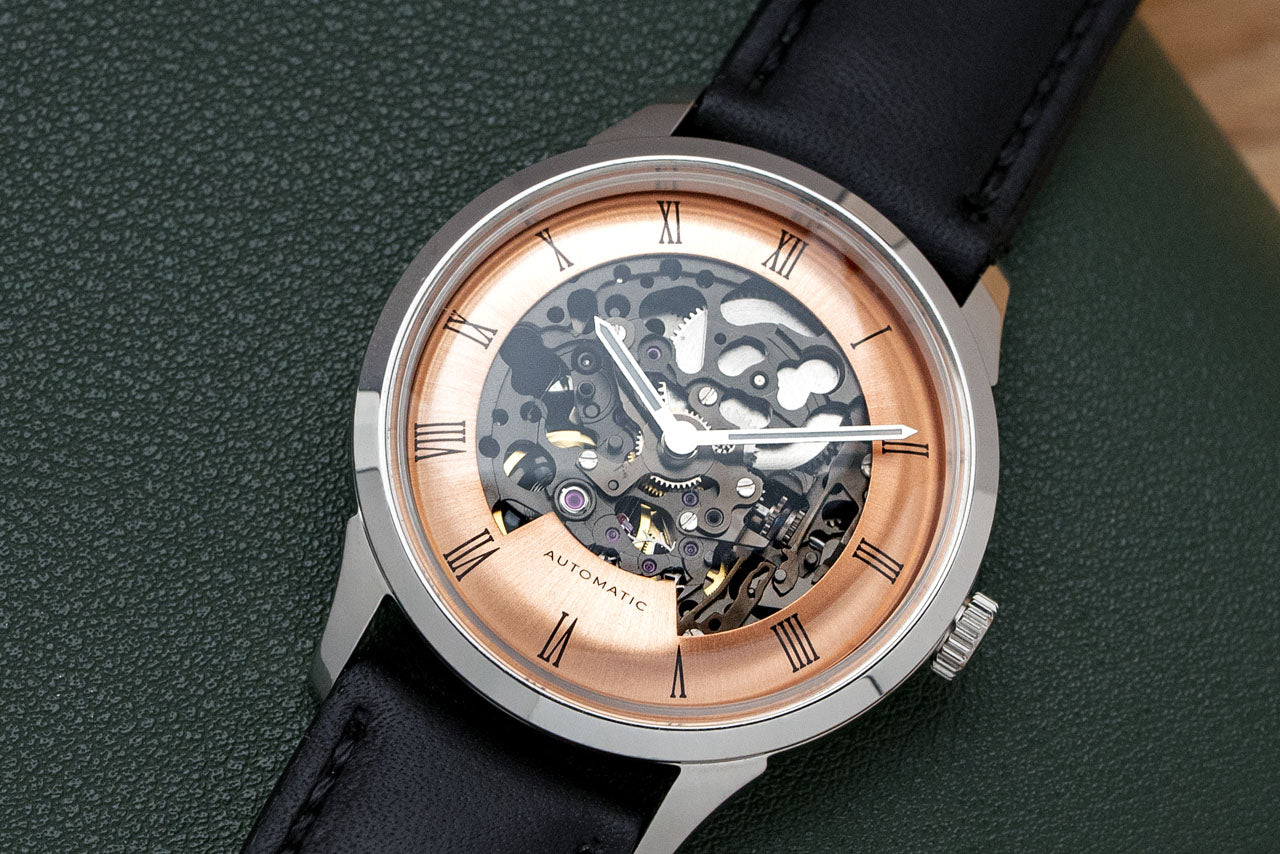 DIY Watchmaking Kit | Mosel series - Salmon Dial Skeleton vintage dress watch w/ Gun Silver Miyota 8N24 