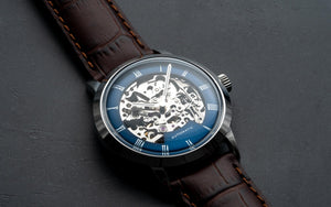 diy watch club - silver automatic skeleton mosel watch - miyota silver 9n24 movement