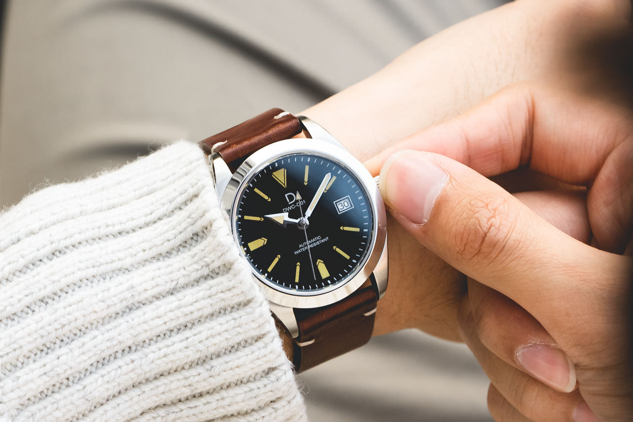 Black Pilot Watch Kit with Black NATO Strap and Khaki Center Stripe