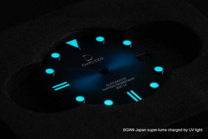 Blue sunray fume dial for Seiko Mod (lume shot)